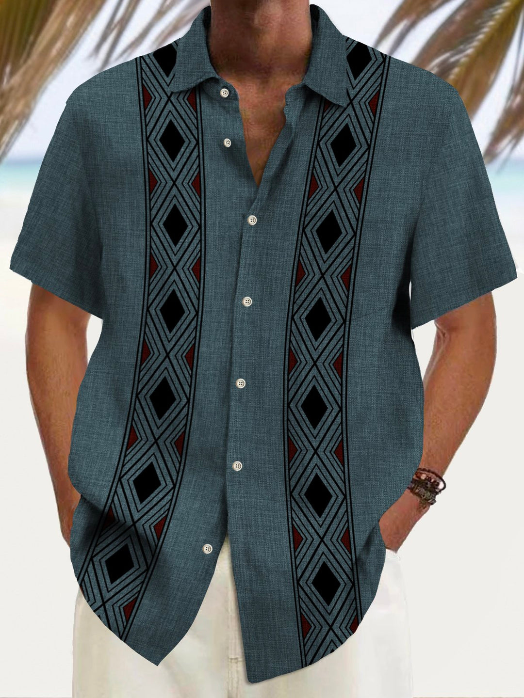 Alohadaddy Vintage Bowling Geometric Stripe Print Men&