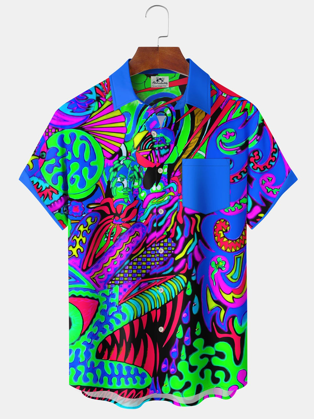 Alohadaddy Vintage Abstract Art Texture Print Chest Pocket Shirt Plus Size Men&