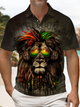 Alohadaddy Casual Daily Lion Rock Print Art Stretch Large Size Button Short Sleeve POLO Shirt