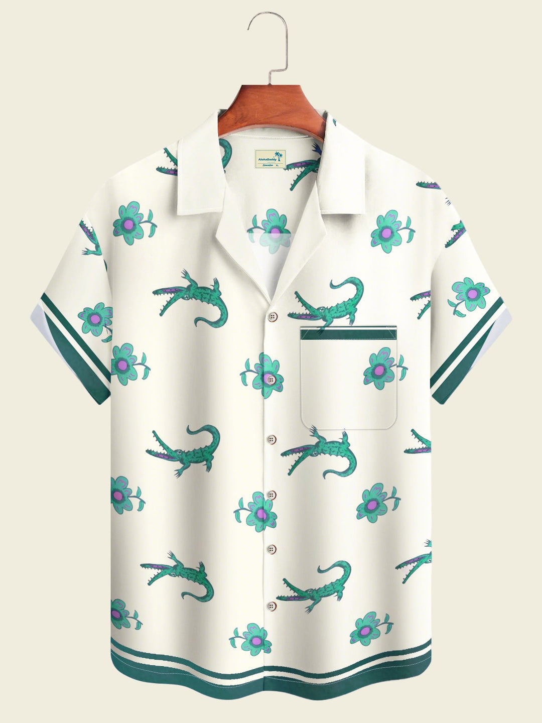 Alohadaddy Hawaiian Crocodile Flowers Art Print Button Cardigan Pockets Elastic Oversized Long Short Sleeve Shirt