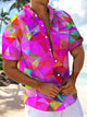 Alohadaddy® Casual Geometric Triangle Ombre Art Print Chest Pocket Large Size Long Hawaiian Men's Short Sleeve Shirt
