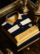 Alohadaddy® Classic Business Stripe Royal Logo Men's Button-Down Polo Shirt Big & Tall