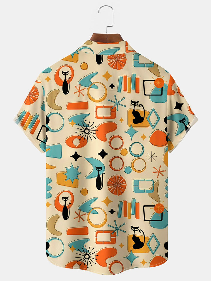 Alohadaddy® Vintage Medieval Atomic Cat Geometry Starburst Print Men&