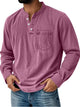 Alohadaddy® Basic Men's Casual Fashion Elastic Button Open Collar Long Sleeve Pocket T-Shirt Big Tall