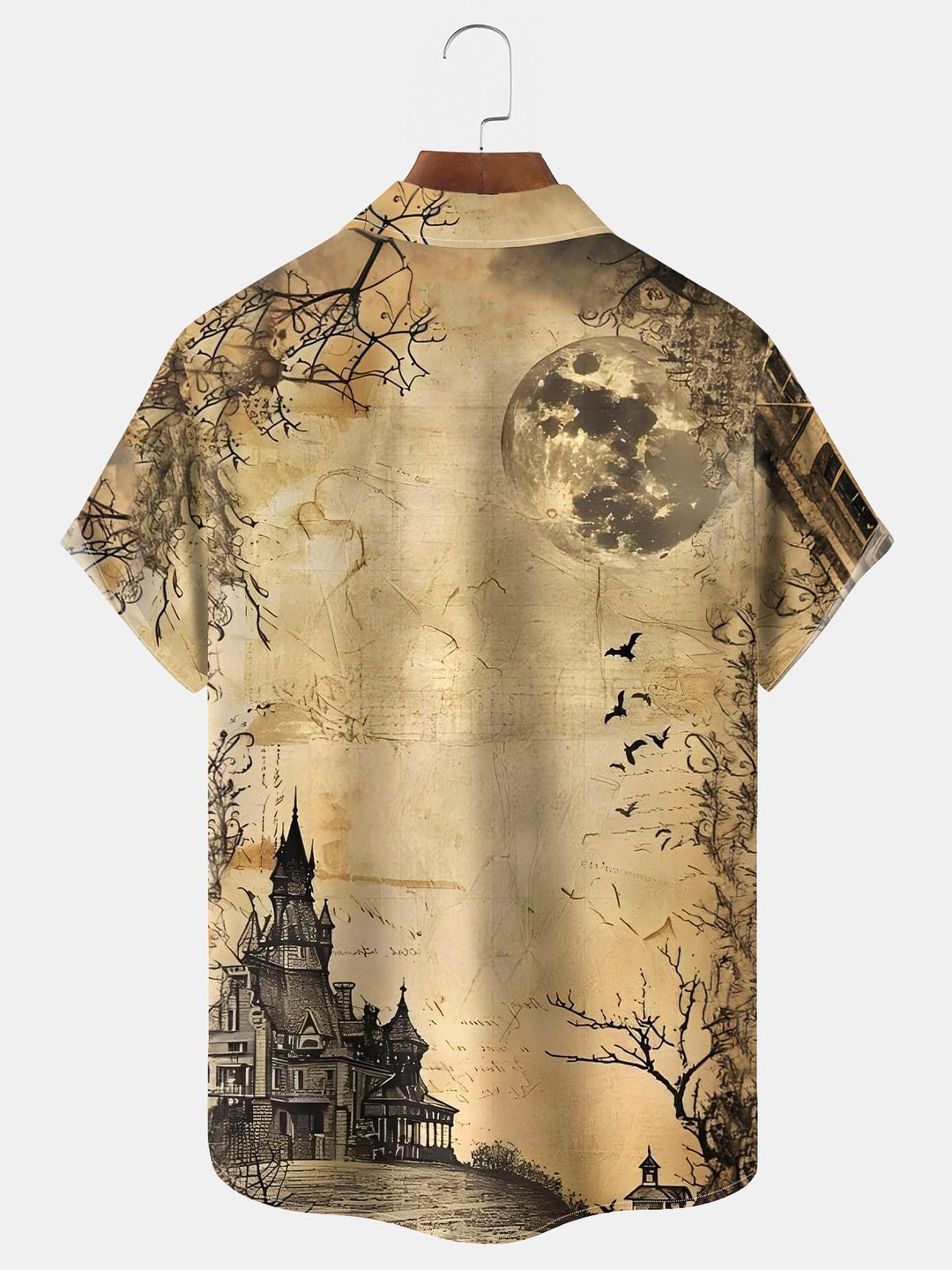 Alohadaddy® Halloween Castle Print Casual Stylish Hawaiian Shirt Summer Shirts Pocket Short Sleeve Shirt Big Tall