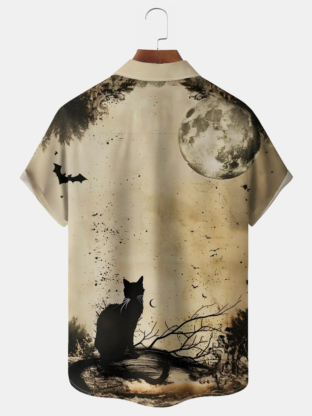 Alohadaddy® Halloween Cat Print Casual Stylish Hawaiian Shirt Summer Shirts Pocket Short Sleeve Shirt Big Tall
