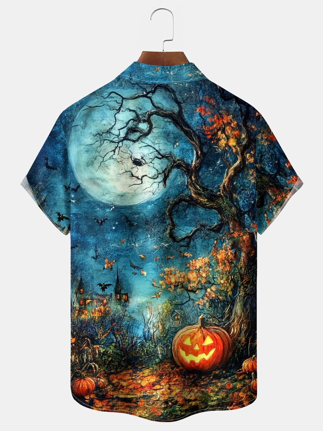 Alohadaddy® Halloween Pumpkin Print Casual Stylish Hawaiian Shirt Summer Shirts Pocket Short Sleeve Shirt Big Tall