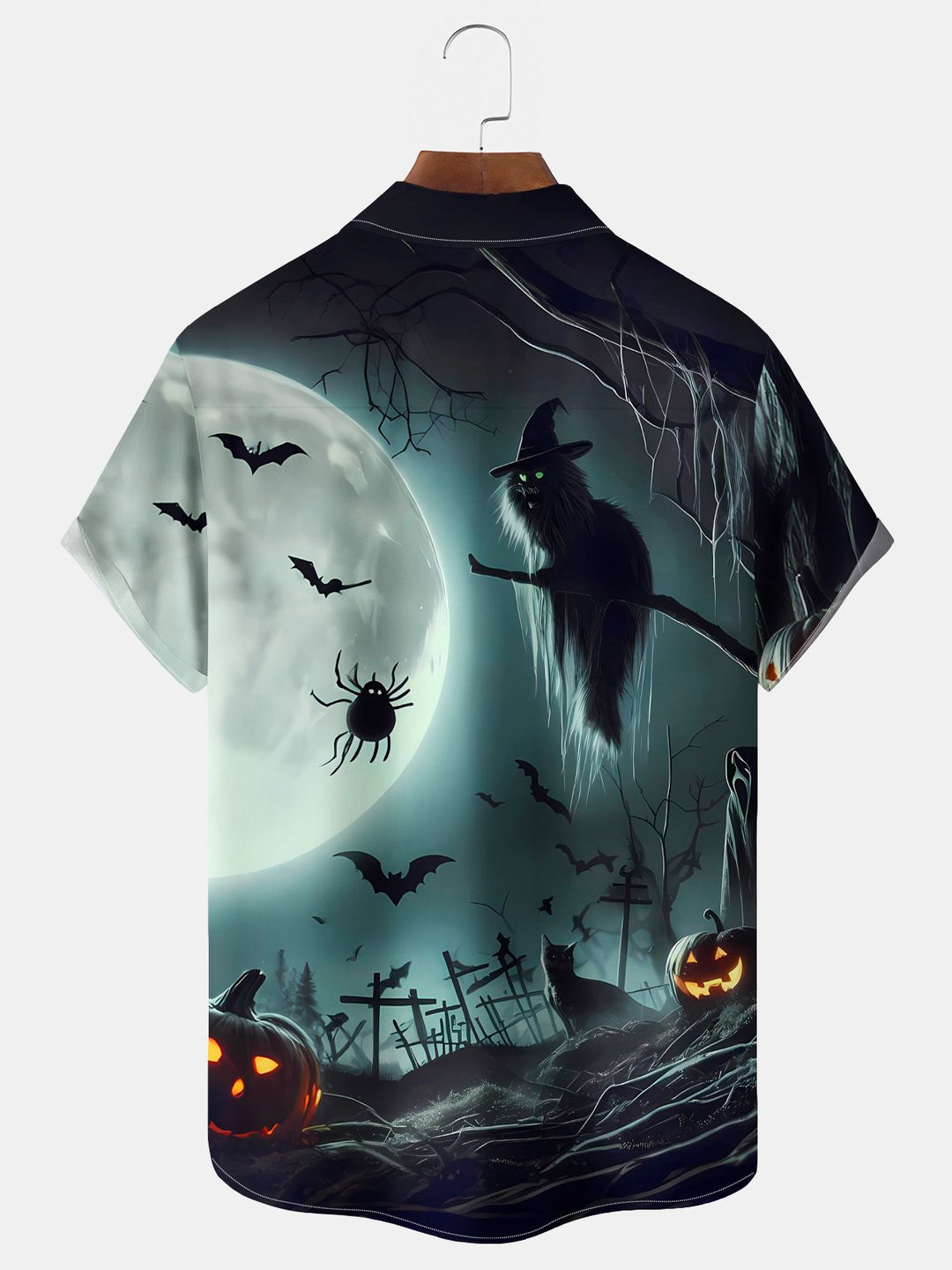 Alohadaddy® Halloween Cat Print Casual Stylish Hawaiian Shirt Summer Shirts Pocket Short Sleeve Shirt Big Tall