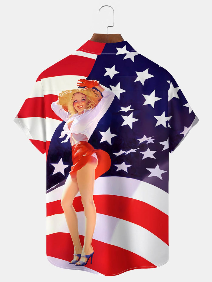 Alohadaddy® Vintage Flag Girl Print Men&