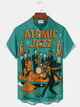 Alohadaddy® Vintage Retro 1950s Mid-century Atomic Age Geometric Jazz Night Art Print Men's Button Pocket Short Sleeve Shirt Big & Tall