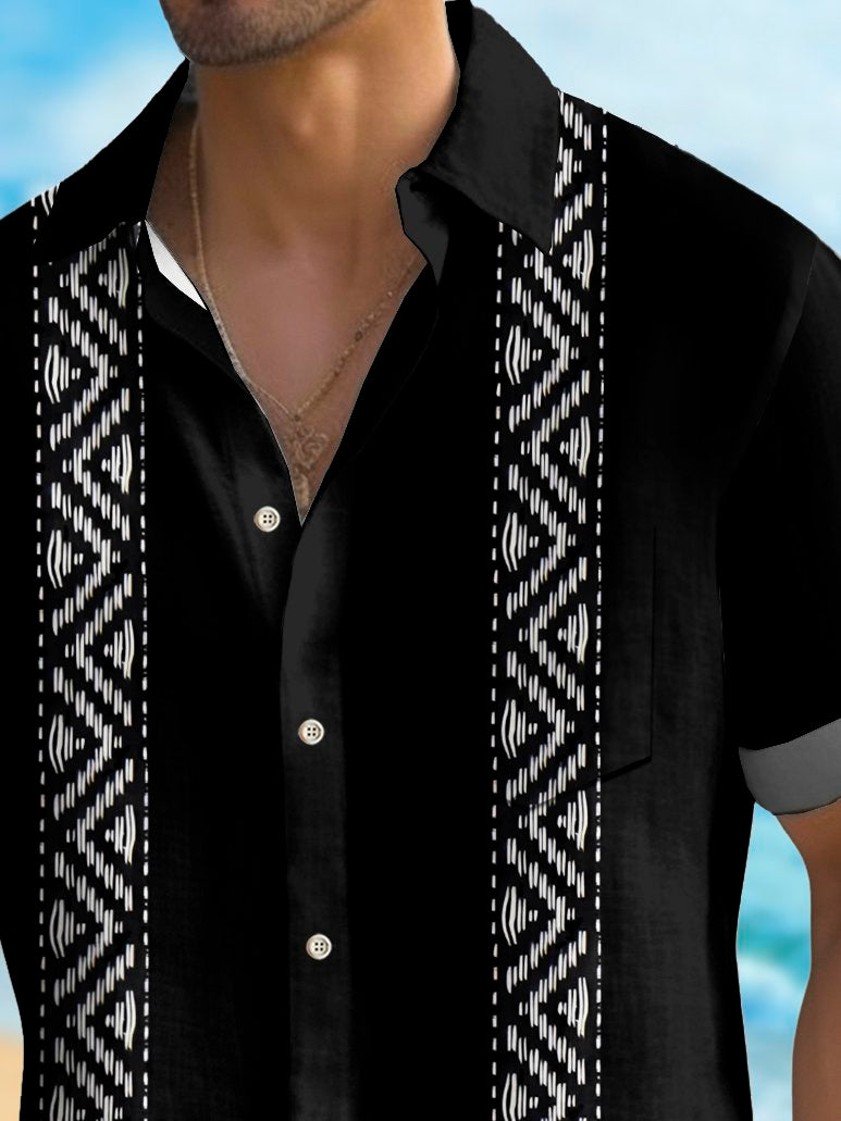 Alohadaddy® Vintage Bowling Guayabera Stripe Print Men&