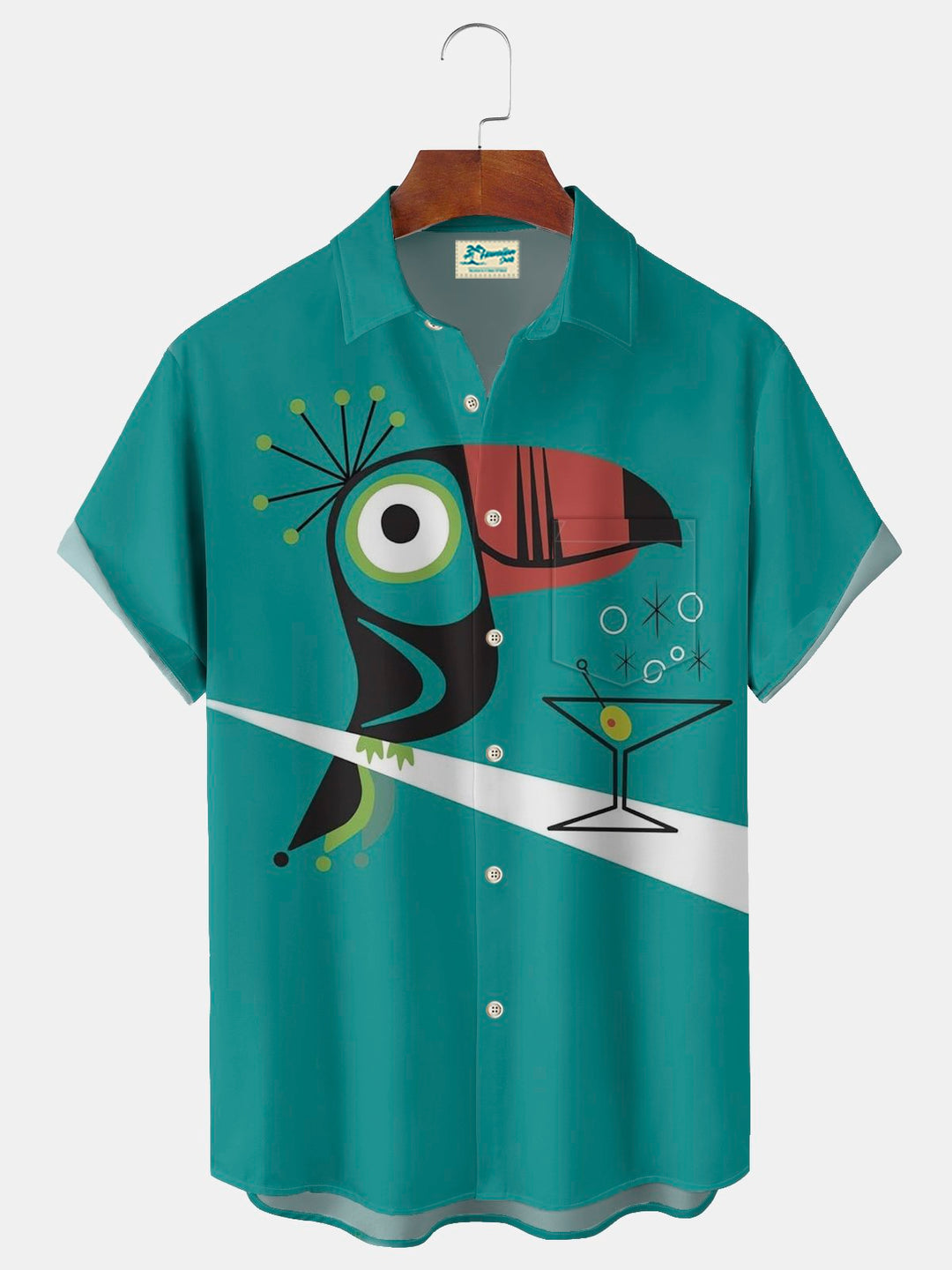 Alohadaddy®  Mid-Century Geometric Bird and Cocktail Print Men&