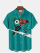 Alohadaddy®  Mid-Century Geometric Bird and Cocktail Print Men's Pocket Short Sleeve Shirt Big & Tall