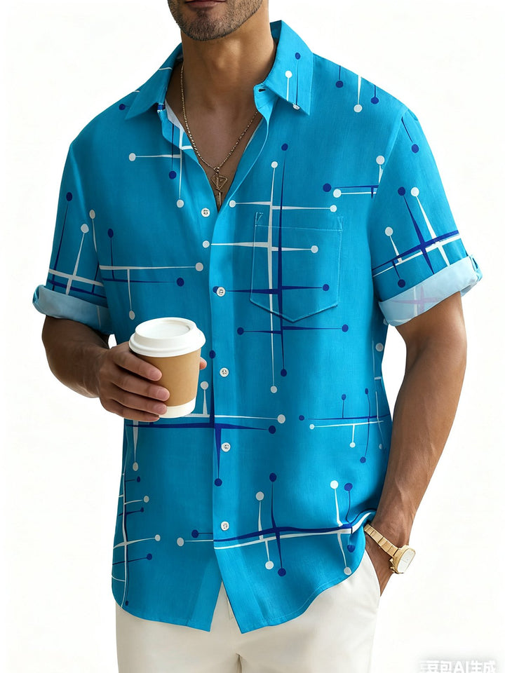 Alohadaddy 50’S Vintage Mid-Century Modern Geometric Blue Men&