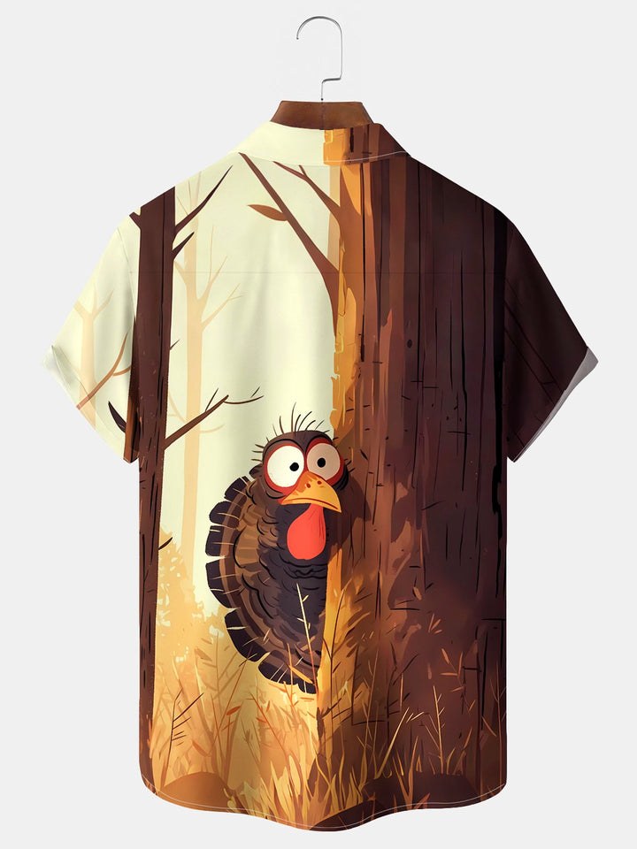 Alohadaddy® Thanksgiving Turkey Print Casual Stylish Hawaiian Shirt Summer Shirts Pocket Short Sleeve Shirt Big Tall
