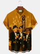 Alohadaddy® Vintage Music Rat Pack Graphic Print Men's Button Pocket Short Sleeve Shirt Big & Tall