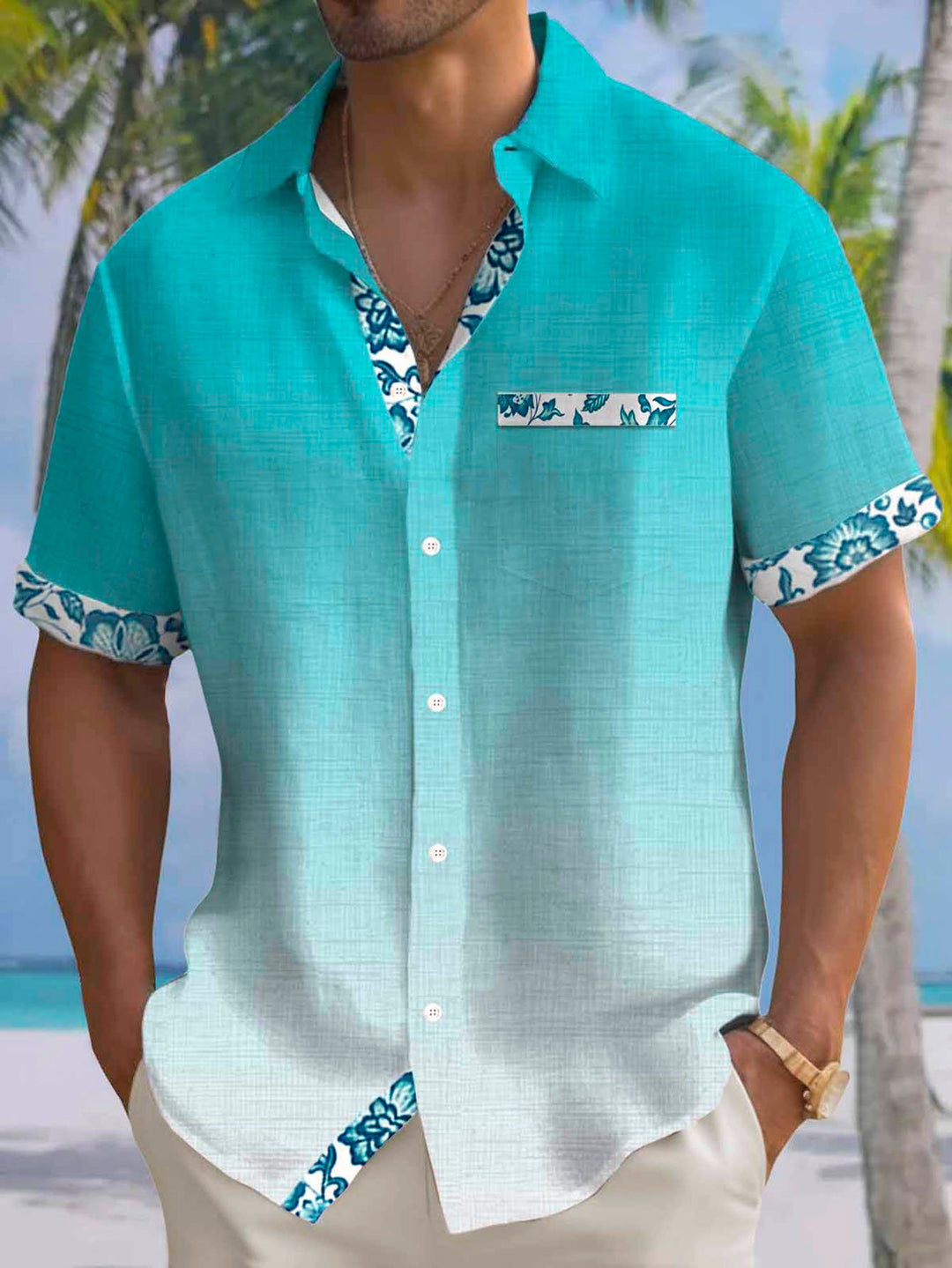 Alohadaddy® Hawaiian Gradient Floral Print Men&