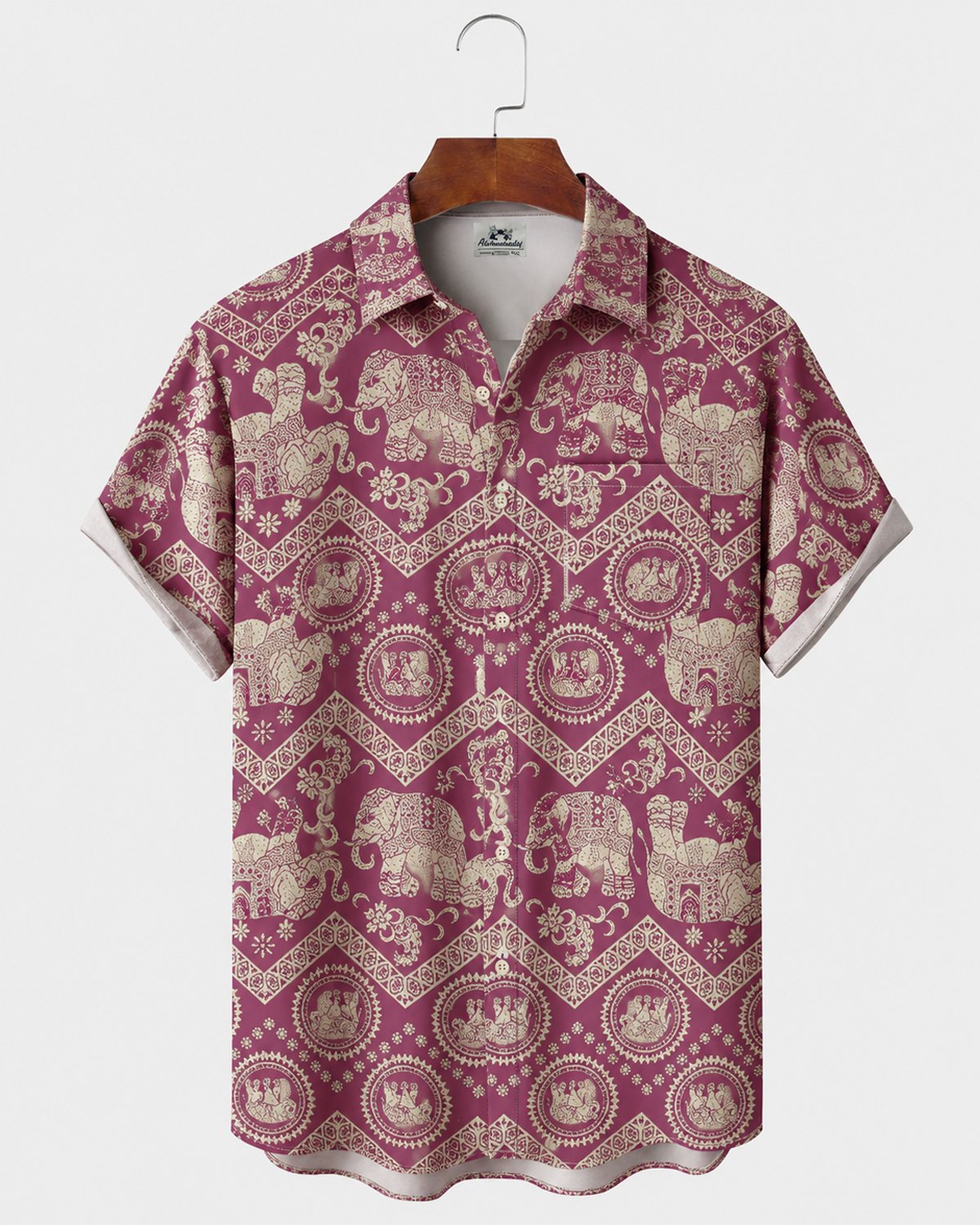 Alohadaddy® Men's Short-Sleeve Button-Down Shirt with Pocket Tribal Print