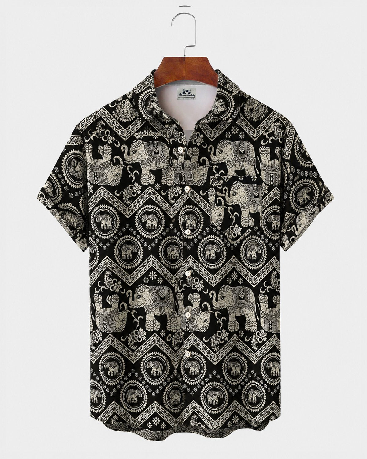 Alohadaddy® Men's Short-Sleeve Button-Down Shirt with Pocket Tribal Print