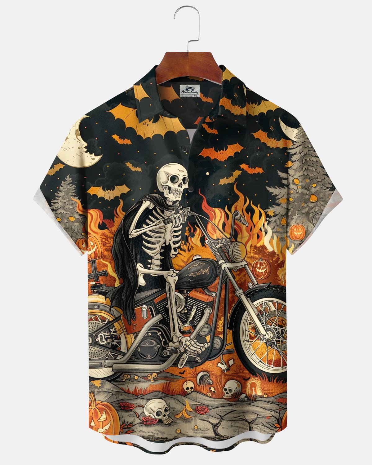 Alohadaddy® Men's Short-Sleeve Button-Down Shirt with Pocket Halloween Print