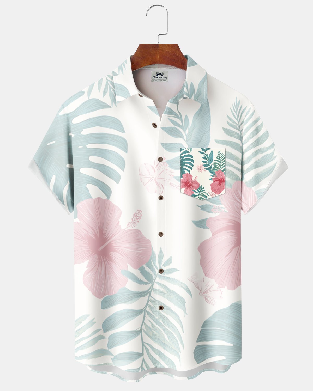 Alohadaddy® Men's Short-Sleeve Button-Down Shirt with Pocket Floral Print