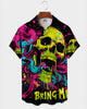 Alohadaddy® Men's Short-Sleeve Button-Down Shirt with Pocket Halloween Skull Print