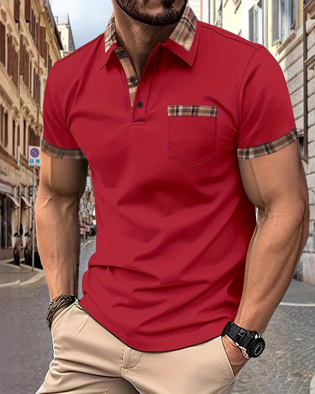 Alohadaddy® Short-sleeve Polo Shirt Color-block Collar Men&