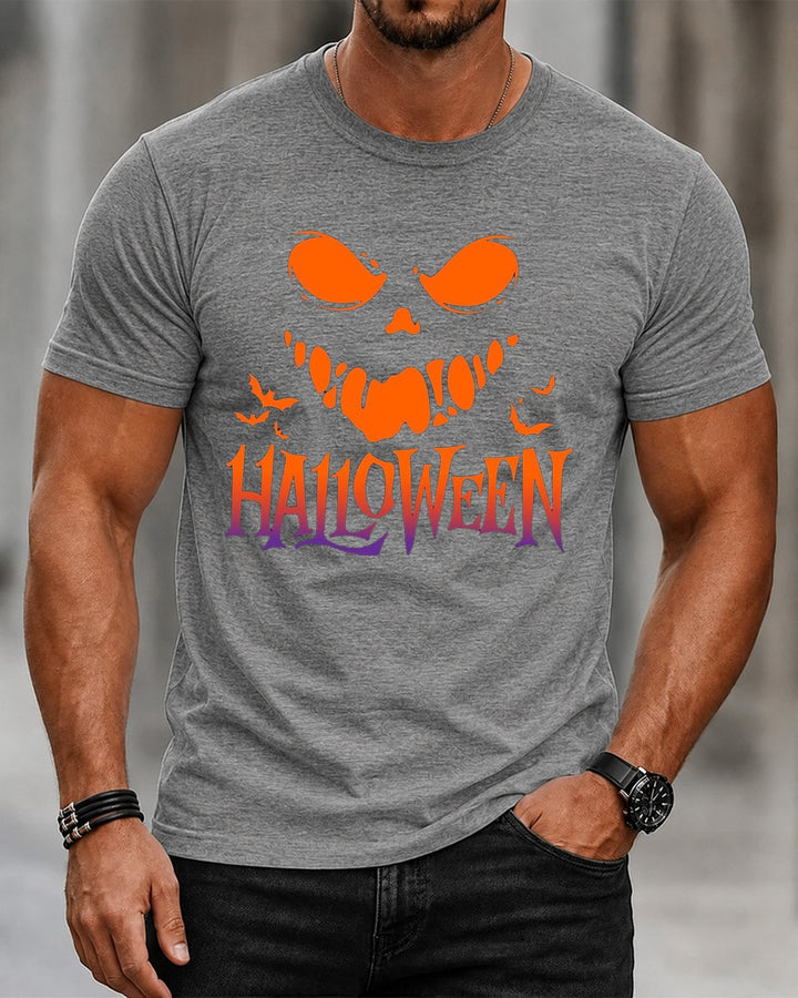 Casual Halloween pumpkin-print T-shirt with front print