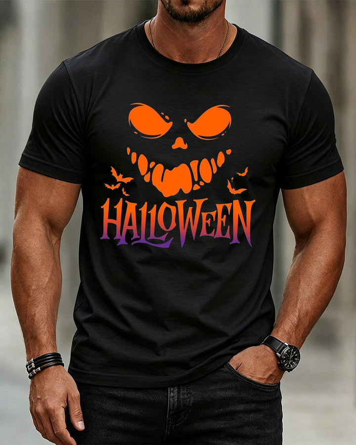 Casual Halloween pumpkin-print T-shirt with front print
