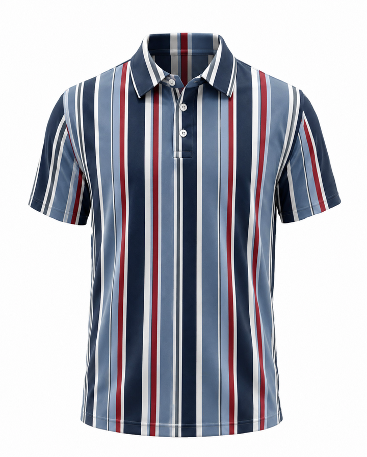 Men’s Basic Casual stripe Retro Print Button Down Polo Short-Sleeve Big &amp; Tall