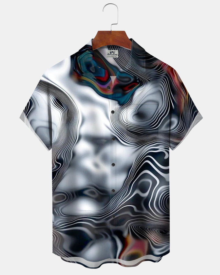 Alohadaddy® Casual Abstract Art Liquid Metal Striped Print Men&