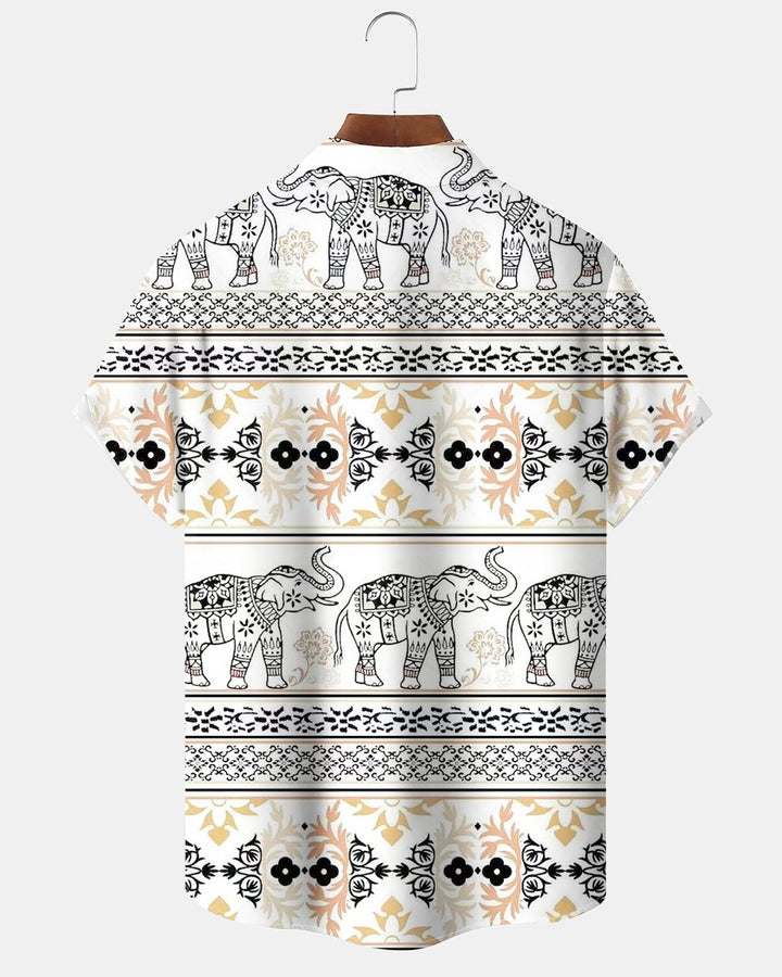 Alohadaddy® Vintage Guayabera Elephant Geometric Print Men&