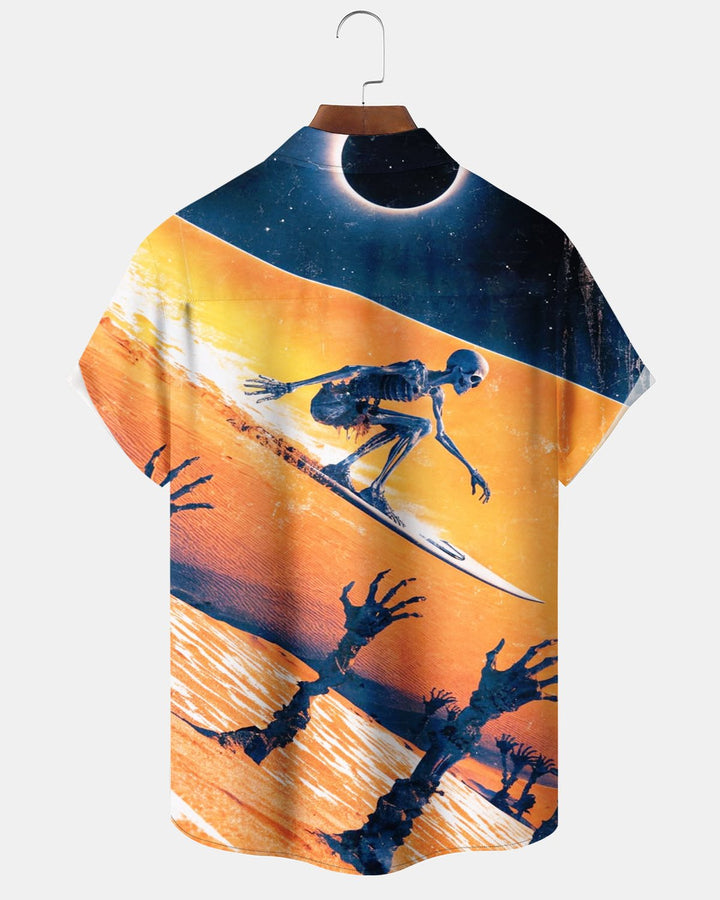 Alohadaddy® Retro Skull Space Skateboard Print Men&