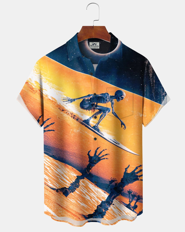 Alohadaddy® Retro Skull Space Skateboard Print Men&