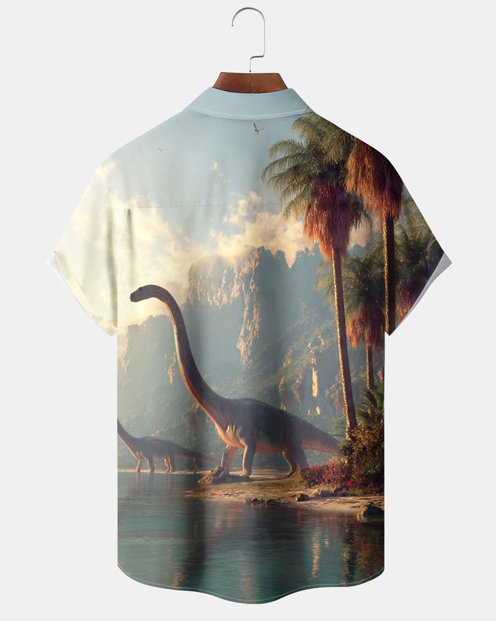 Alohadaddy® Retro Dinosaur Jungle River Print Men&