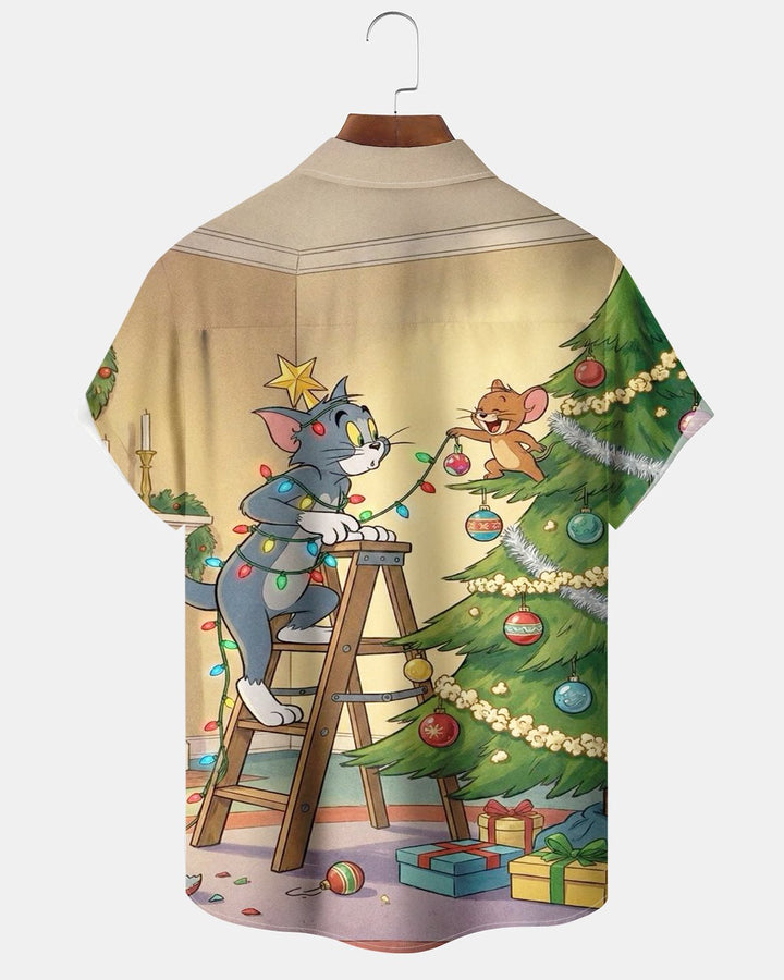 Alohadaddy® Holiday Christmas Tree Cat and Mouse Print Men&