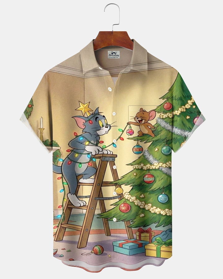Alohadaddy® Holiday Christmas Tree Cat and Mouse Print Men&