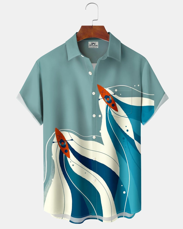 Alohadaddy® Casual Ocean Yacht Wave Print Men&