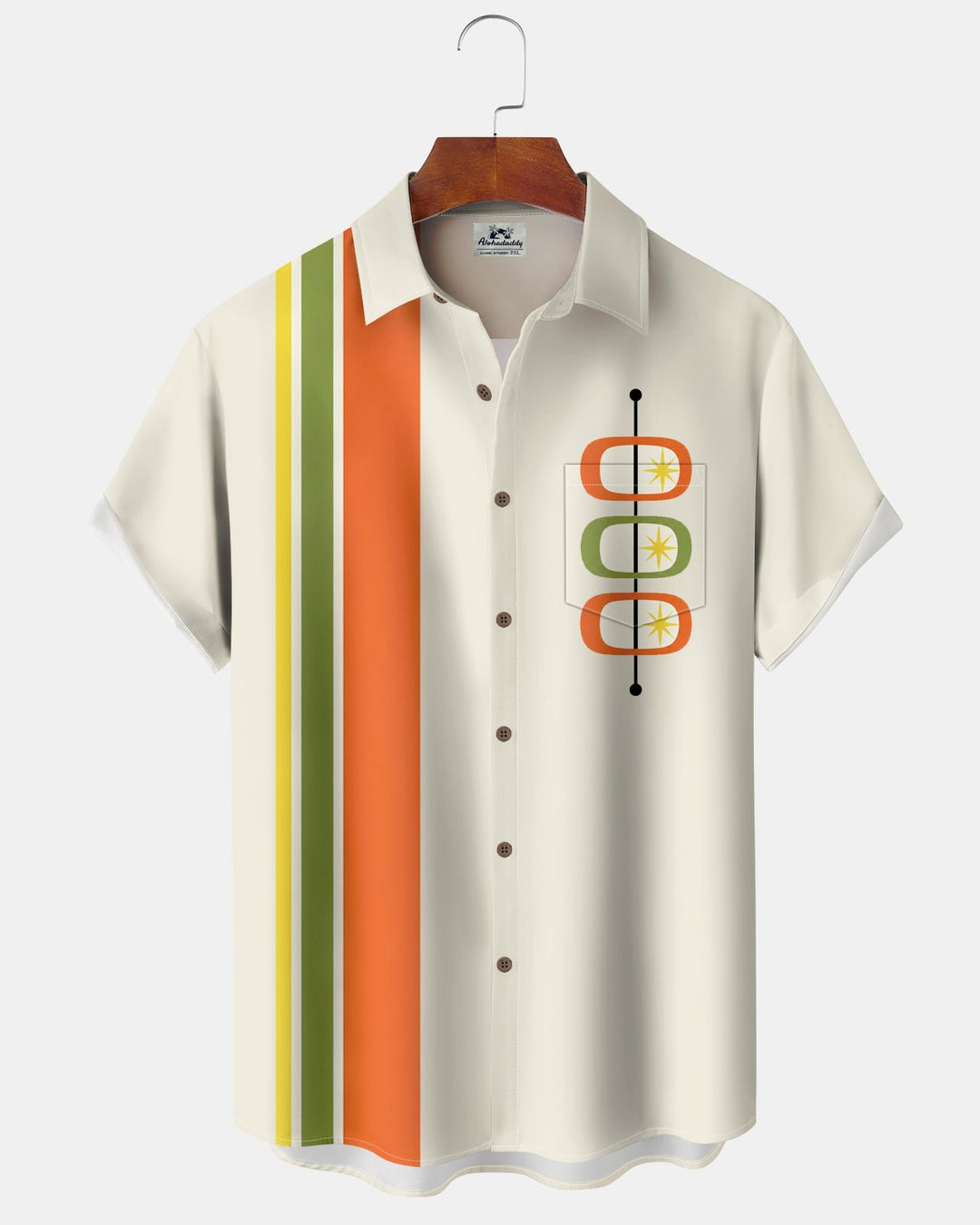 Alohadaddy® Retro Geometric Striped Atomic Bowling Shirt Print Men&