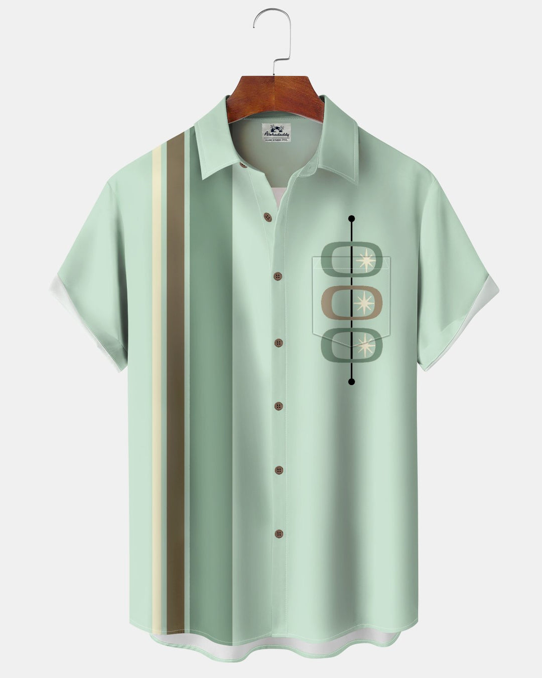 Alohadaddy® Retro Geometric Striped Atomic Bowling Shirt Print Men&