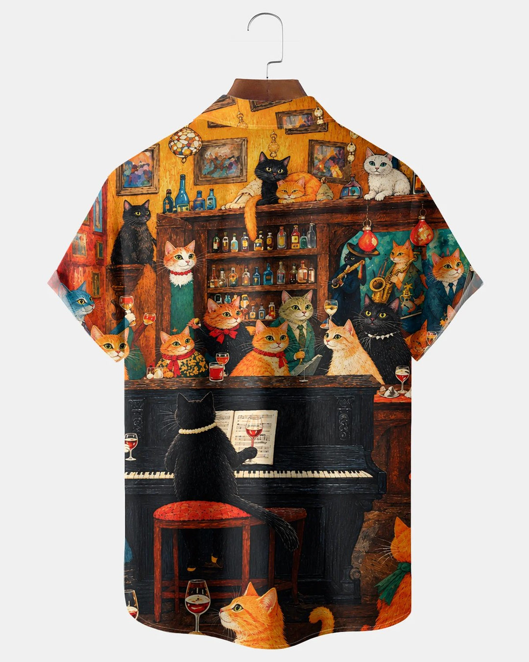 Alohadaddy® Retro Cat Musical Piano Wine Print Men&