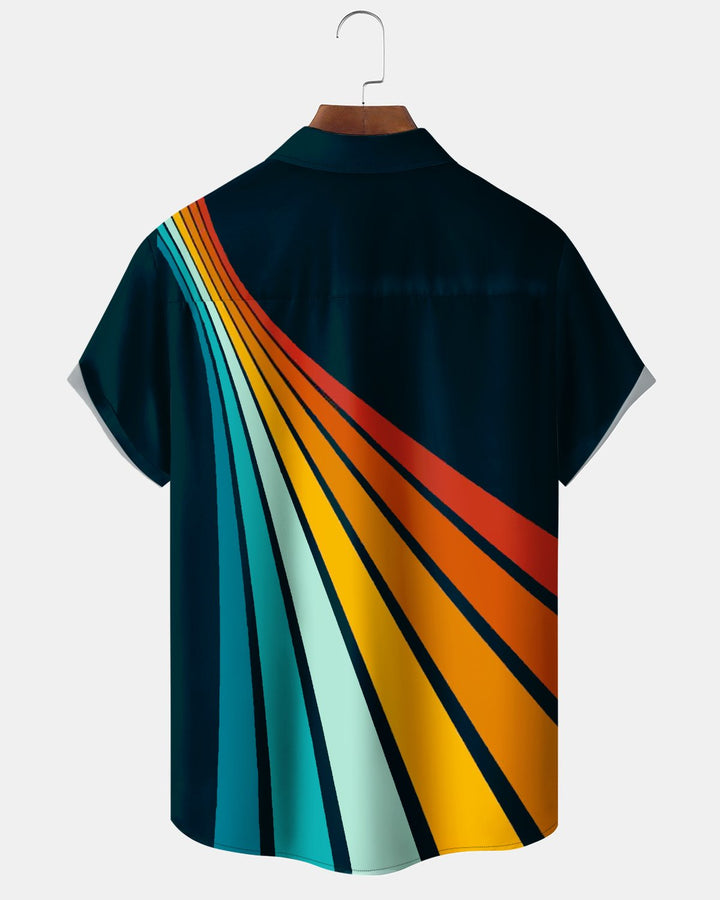 Alohadaddy® Basic Casual Rainbow Stripe Print Men&