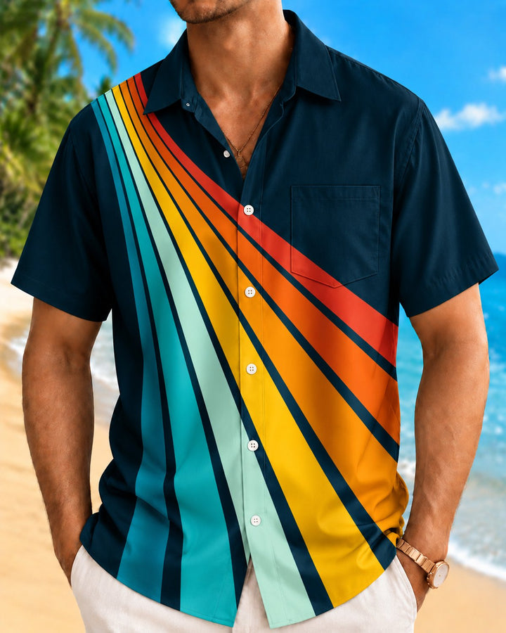 Alohadaddy® Basic Casual Rainbow Stripe Print Men&