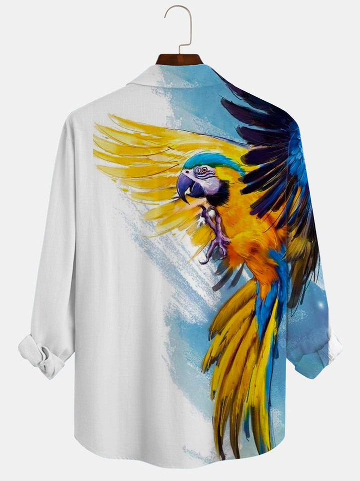 Camisa de manga larga con bolsillos abotonados para hombre con estampado de loros de Alohadaddy