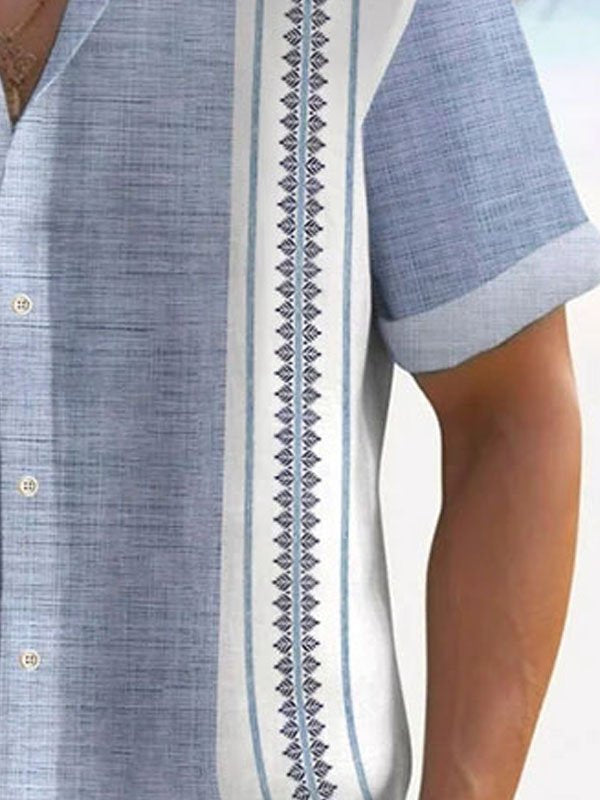 Camisa de manga corta con botones y estampado geométrico en contraste retro para hombre de Alohadaddy