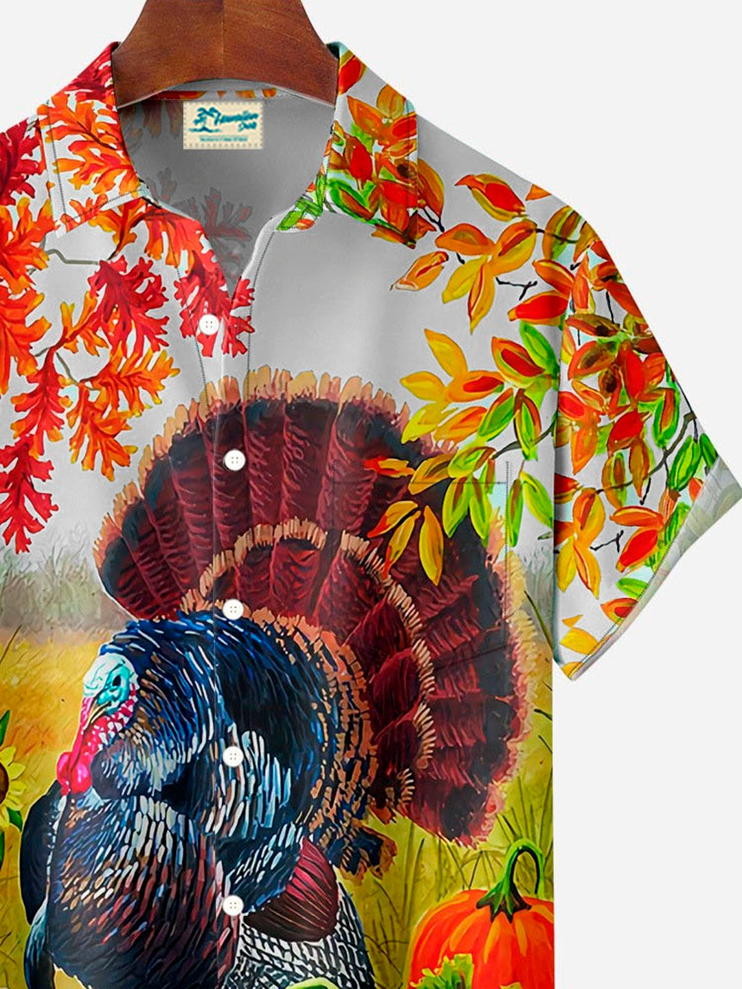 Chemise à manches courtes et poches boutonnées pour homme avec impression numérique 3D Thanksgiving Turkey d&