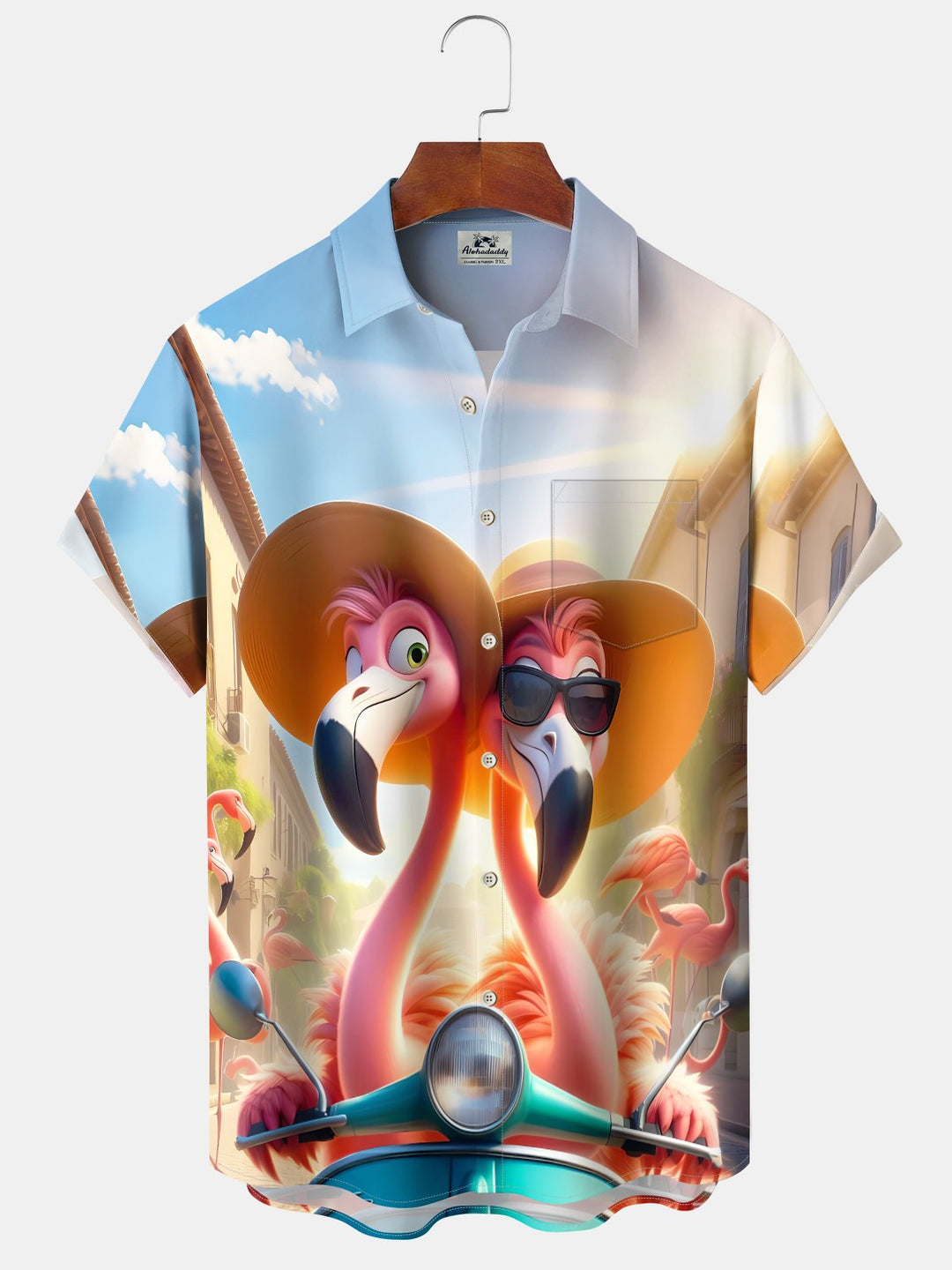 Alohadaddy Hawaii Flamingo Print Art Button Stretch Large Size Men&