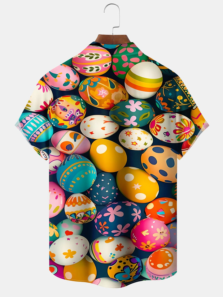 Alohadaddy Easter Egg Print Art Pocket Buttons Plus Size Stretch Shirt