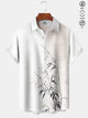Alohadaddy Hawaiian Asymmetric Bamboo Painting Art Buttons Cardigan Pockets Large Size Long Polyester Short Sleeve Shirt