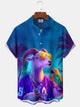 Alohadaddy Hawaiian Goat Parrot Print Art Cardigan Button Pocket Stretch Long Oversized Short Sleeve Shirt